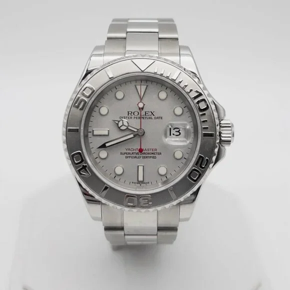 WOW New Condition Rolex Platinum Men's Yacht Master Watch Green Sticker
