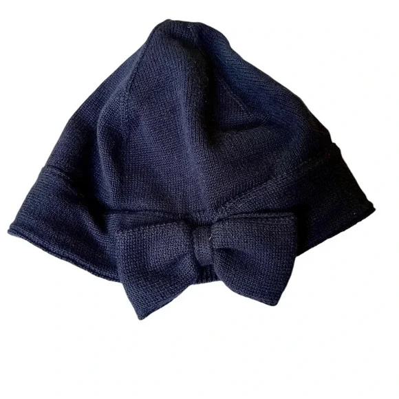 NWT Janie & Jack Toddler girls Navy Bow Front Knit Hat winter beanie warm 2T-3T