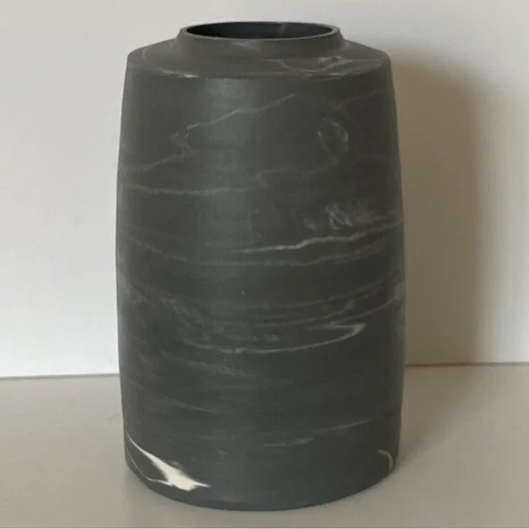 Clay Swirl Pottery Vase Handmade Gray White Marble Look 6” Matte Finish Nemadji
