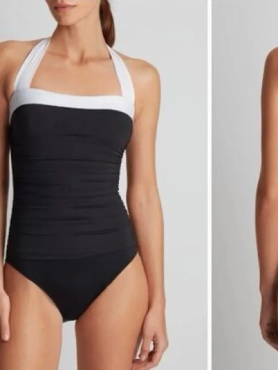 Lauren Ralph Lauren Black & White Halter One-Piece Swimsuit | Size 8