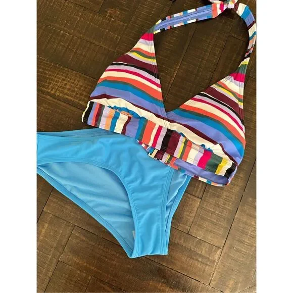 Anne Cole and Wild Fable Blue and Colorful Stripe Bikini Size Medium