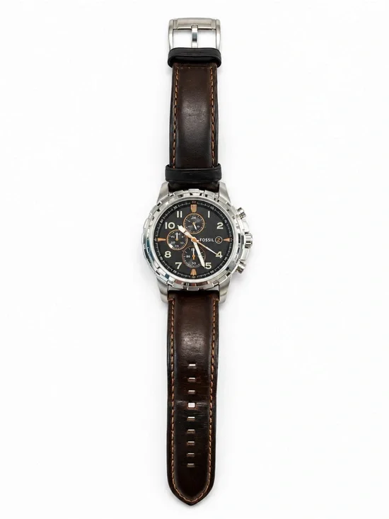 Fossil FS4828 Dean Black Dial Dark Brown Leather Strap Chronograph Watch