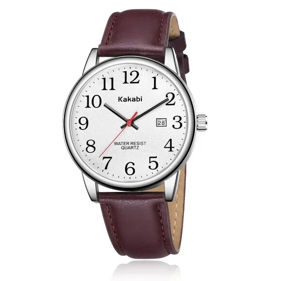 40mm Analog Leather Watch with Date Window, Water Resistant Unisex Timepiece