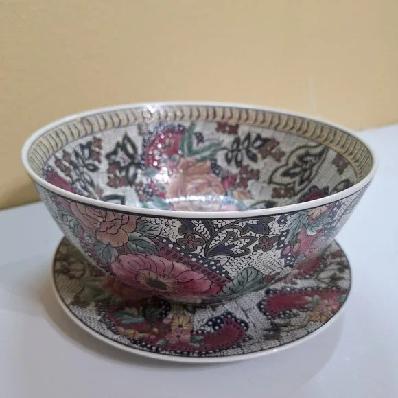 Vintage Accent Chinese Plate & Bowl Large 10