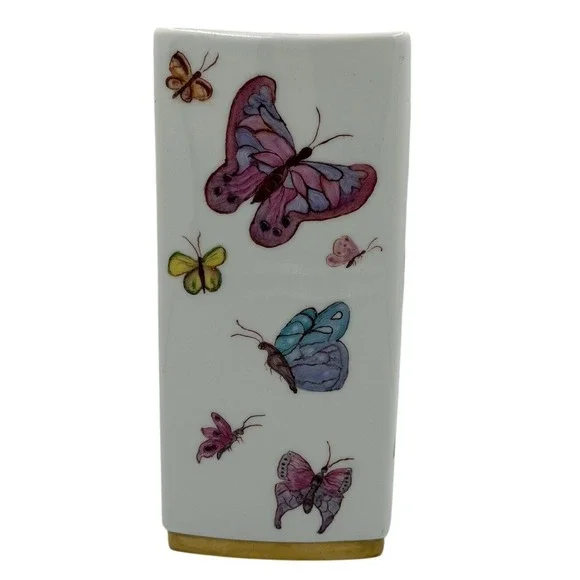 Gerold Porzellan Bavaria Butterfly Vase Hand Painted Germany Floral‎