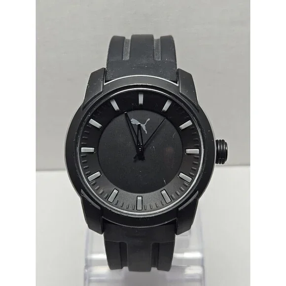 Mens Puma 2 Three Hand 45mm Silicone Watch P6018 Black Matte Gray 10ATM