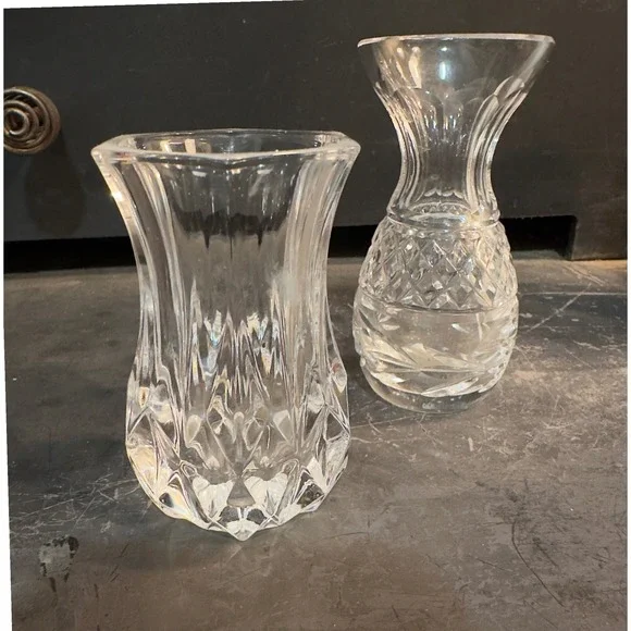 Set of 2 Clear Crystal Glass Bud Vases Small Decorative Accent 4
