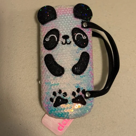Claire's Sparkly Panda Kids Eyeglass Case- White and Black Sequins