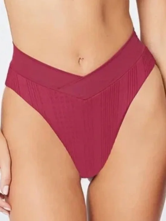 L*space Court Bitsy Ribbed Bikini Bottoms Pointelle Rib in  Berry. Size M