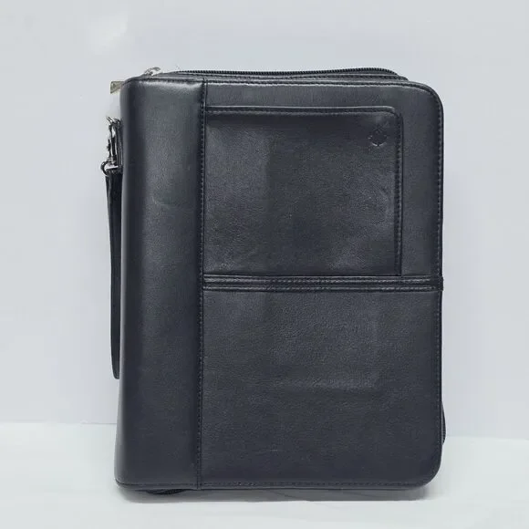 Vintage Franklin Covey 7 Rings Full Grain Nappa Black Leather Binder w/Window