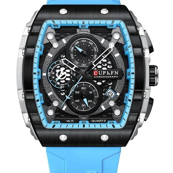 Men's Chronograph Watch with Rubber Strap, Date Window, Water Resistant
