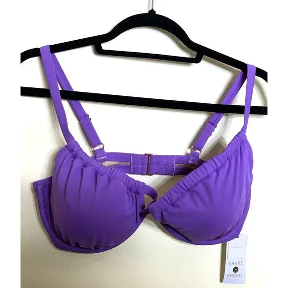 Shade & Shore Bikini Top Underwire Removable Pads Purple Size 36DD NWT