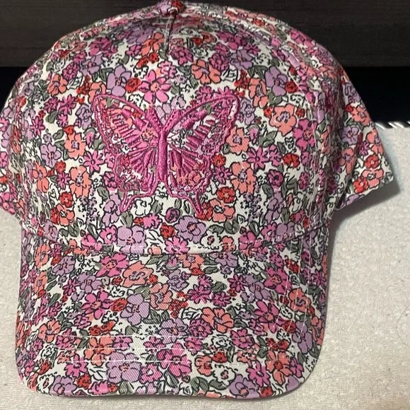 🔴‎ 3/$12 Wonder Nation Girl’s Floral Butterfly Embroidered Baseball Cap! NWT!