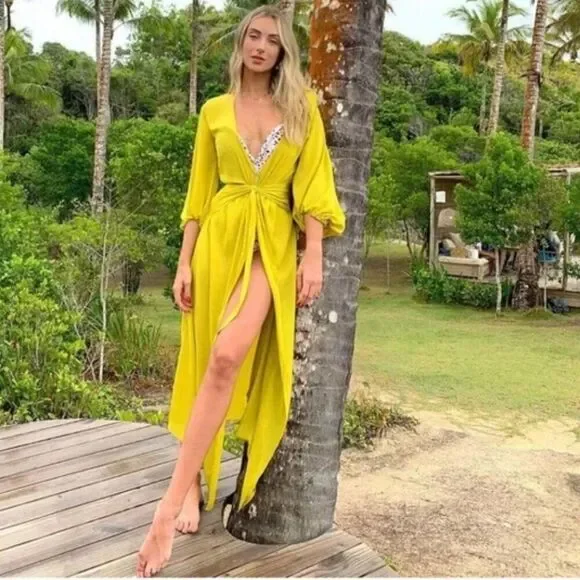 Leith Swim Cover Up Robe Mustard Yellow Green Small