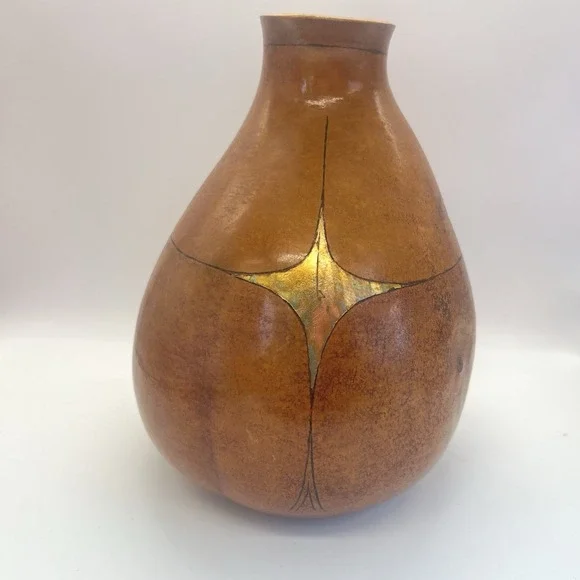 Painted Gourd Artist Signed‎ Gene Zgoda Vase Metallic Look Cincinnati Boho