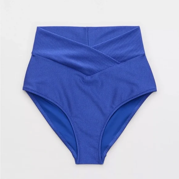 NWT Aerie Shine Rib Crossover High Waisted Bikini Bottoms