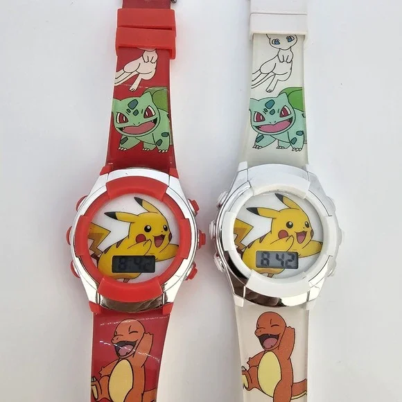 2X Pokemon Pikachu Digital Watches 36MM Multicolor Plastic Bands Working