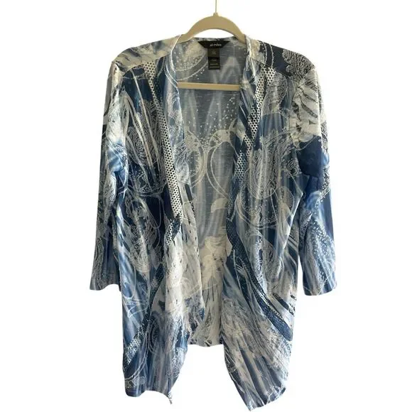 Ali Miles Blue Kimono Cardigan Women’s Large Resort Wear Sheer Swimsuit Coverup