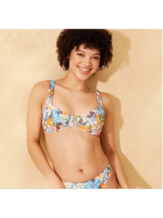 Wild Fable Neutral Floral Underwire Bikini Top M NWT