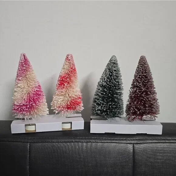 New lot of 4 Christmas Pink green red Bottle Brush Trees home decor, 6