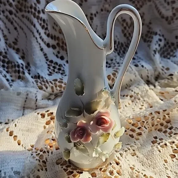 Vintage Porcelain Floral Bud Vase Accented In Gold