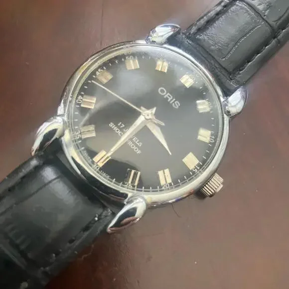 Oris Silver and Black Classic Watch 36mm Rare Vintage Hand Wind
