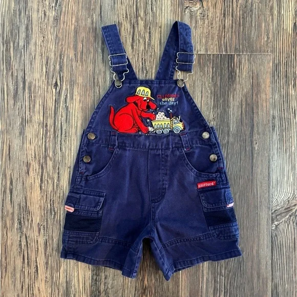 Vtg Clifford the Big Red Dog Saves the Day Shortalls Overalls 3T Blue Dump Truck