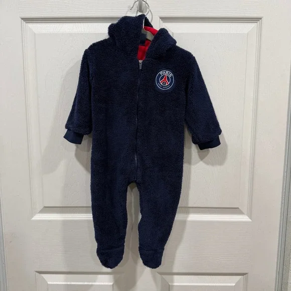 Paris Saint‎ Germain Baby Fleece Footed Pajamas Sleepsuit 12M Navy Red PSG