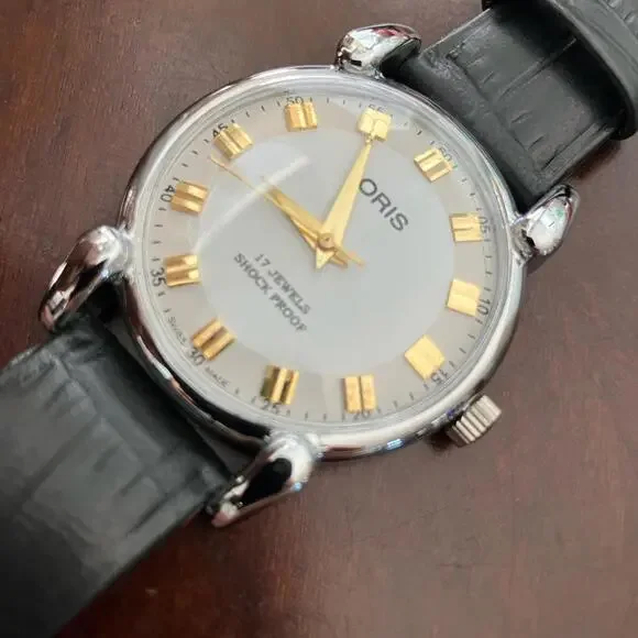 Rare Vintage Oris Two-Tone Classic Watch with Black Strap 36mm