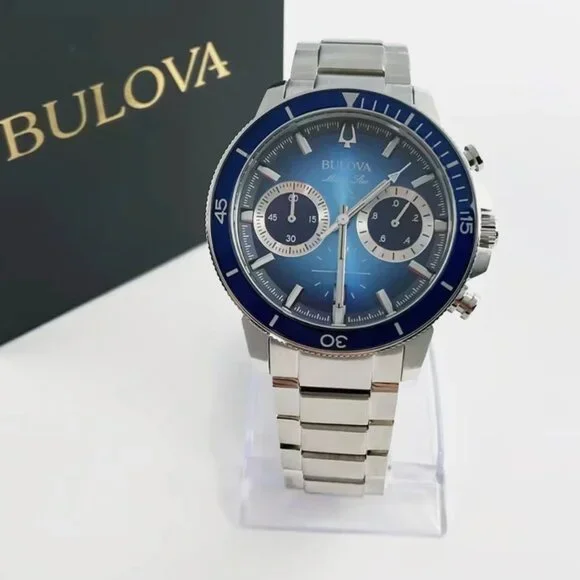 Bulova Classic Marine Star Blue White Dial Men's Chronograph Watch 45mm
