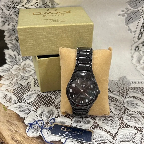 Men’s Omax Black Watch with Gold Box