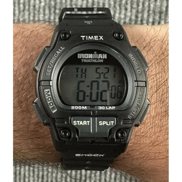 Timex Ironman Triathlon Men T5K196 Sport Rubber Quartz Digital 42mm Watch Workin