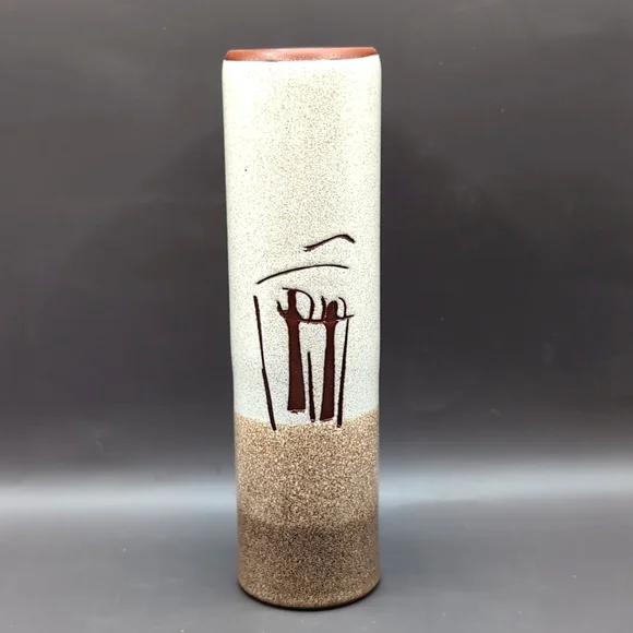 Vintage 1970's Pottery Bud Vase Signed Quebec Mid Century Hand Made Stoneware