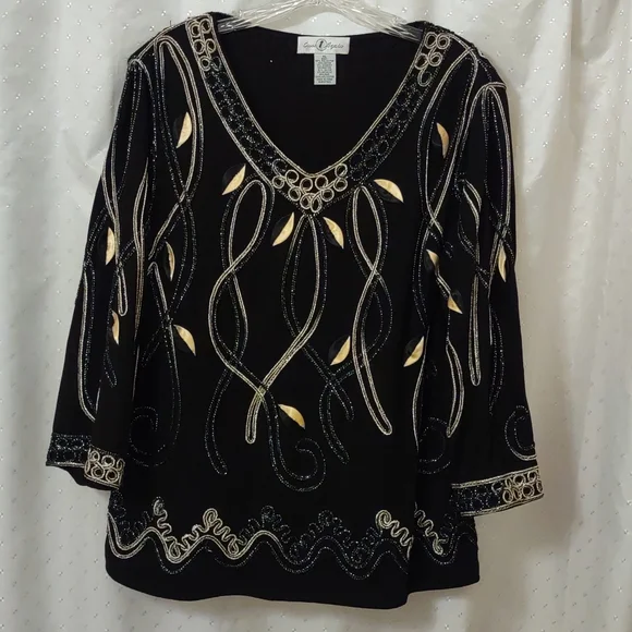 Once 1 Again blouse size XL, black, silver & gold