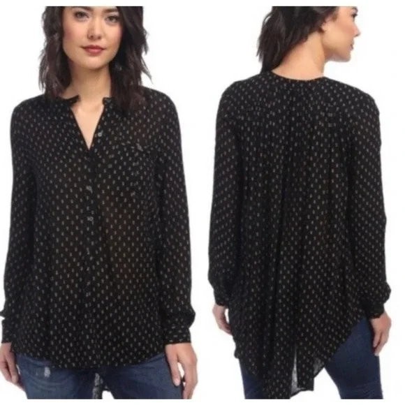 Free People Coal Combo Boho High Low Oversized Blouse size XS