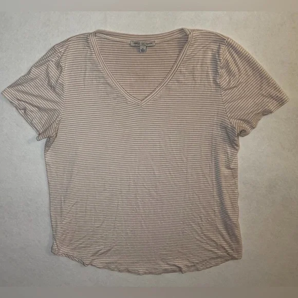 Green Envelope Orange Rust Casual Striped V-Neck Tee- Size Large