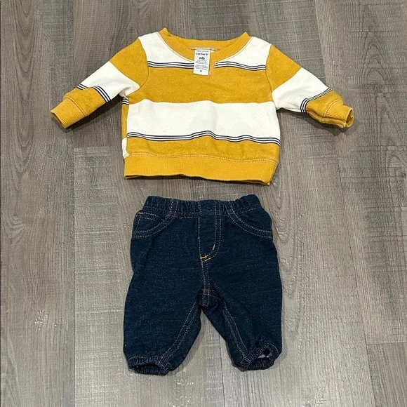 Carters Striped Yellow and White Baby Sweater with Blue Pants