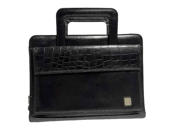 Franklin Covey Black Croc Embossed 7 Ring Organizer Planner w/ Handles Zipper