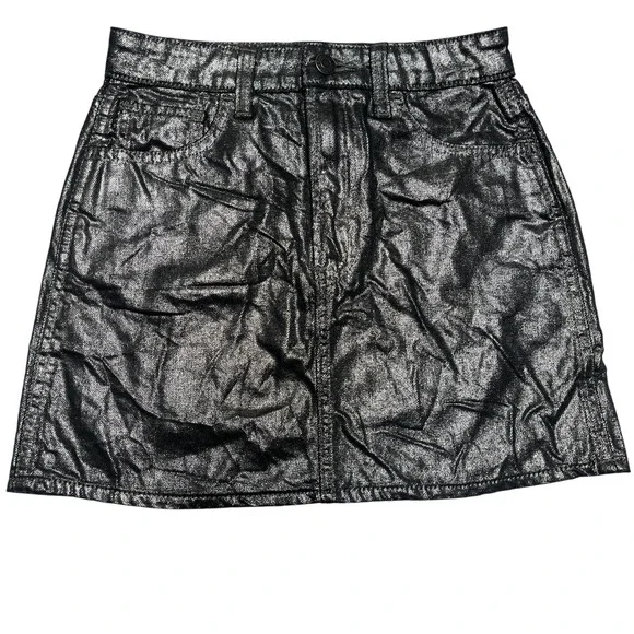 Gap Kids Metallic Silver Denim Mini Skirt Size 10 Adjustable Waist
