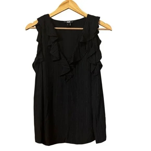 PAIGE Farfalla ruffle detail sleeveless blouse black size M