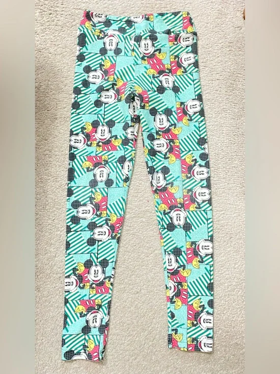 LuLaRoe Mint Green Mickey Mouse Patchwork Leggings