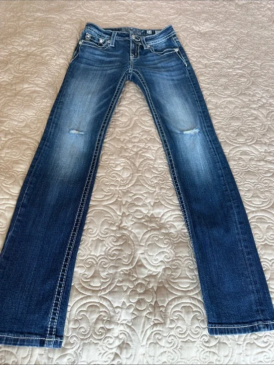 Miss Me Girls 12  Dark Wash Bootcut Jeans with Knee Whiskering