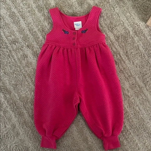 Vintage 90s Baby B’gosh Pink Quilted Bubble Romper with Floral Embroidery 18m