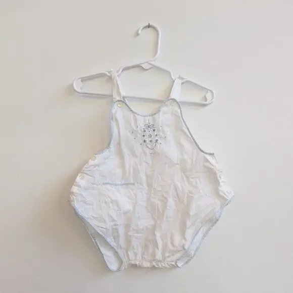 Vtg Heirloom 12m White Embroidered Sunsuit Romper Cottagecore