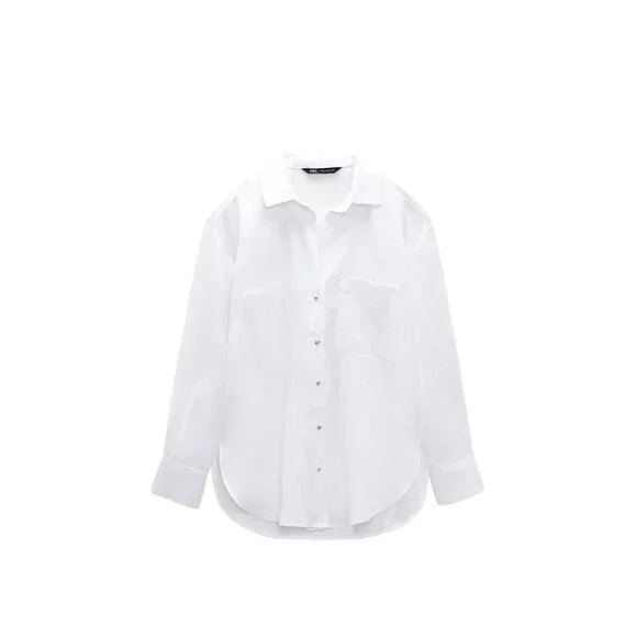 ZARA LOOSE LINEN BLOUSE WHITE SIZE XS | 3241/372