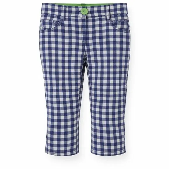 Mini Boden Blue White Gingham Checkered Capri Pants Shorts Kids Girls Size 6