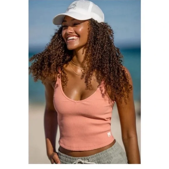 VUORI PEACHY PINK RIBBED CROP TANK TOP WOMEN’S SIZE X-LARGE