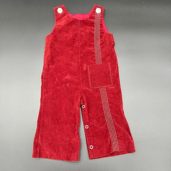 Toddler maroon/Red Velvet Overalls Jumpsuit 12M‎ Snap Retro Vintage 80s