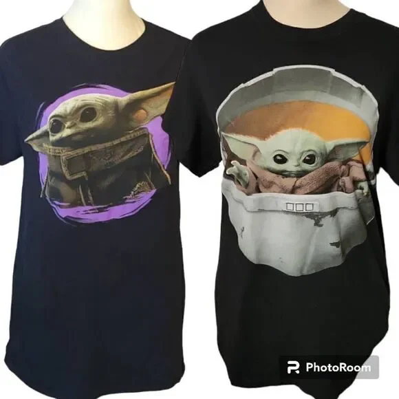 TWO Star Wars Mandalorian Baby Yoda T-ShirtS Adult Graphic Size Small -- Borh fo