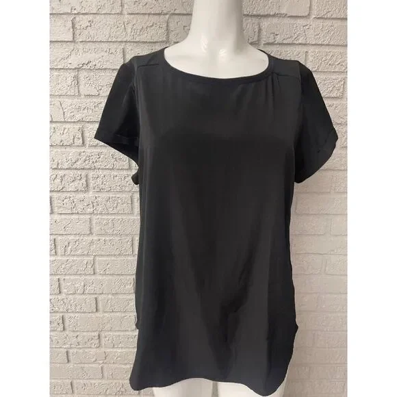 Chico’s Women Black Short Sleeve Blouse Size 1